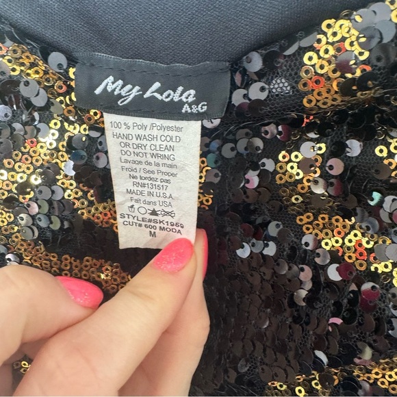 Vintage Black and Gold Sequin mini Skirt m festival art deco whimsigoth fairy - Picture 4 of 5